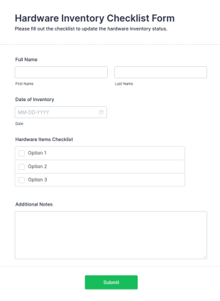 Hardware Inventory Checklist Form Template