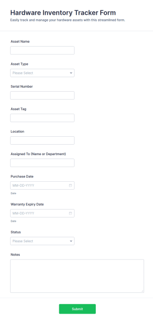 Hardware Inventory Tracker Form Template