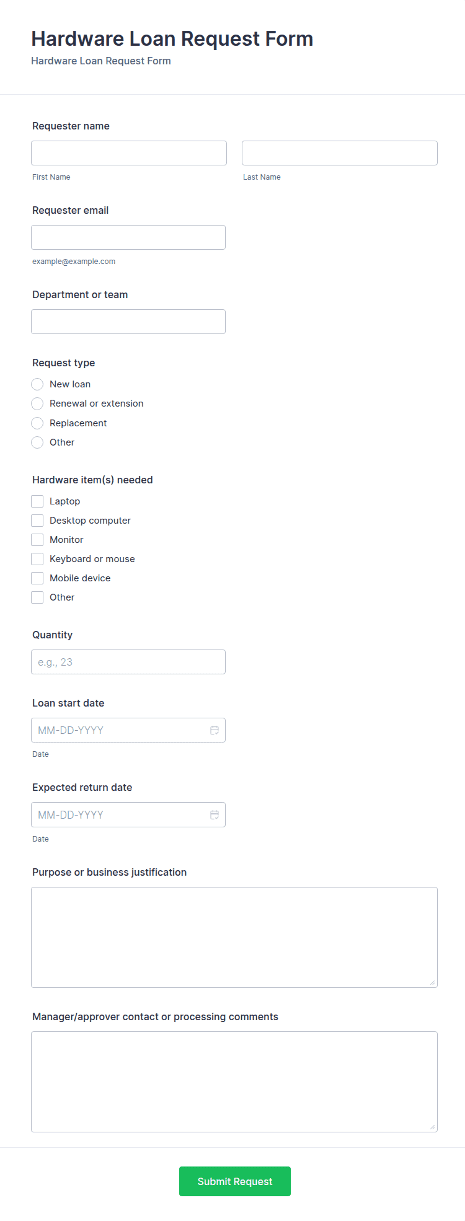 Hardware Loan Request Form Template | Jotform