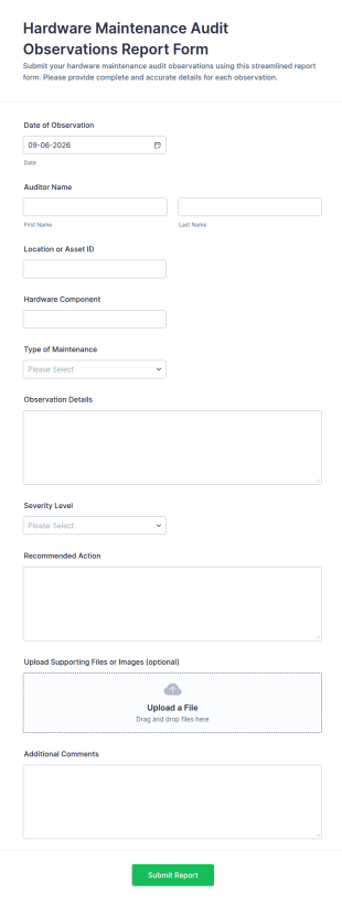 Hardware Maintenance Audit Observations Form Template