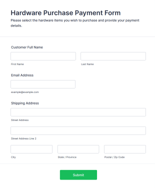 Hardware Purchase Payment Form Template