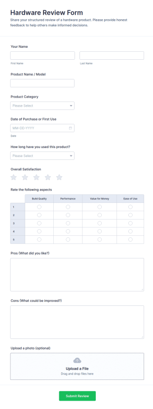 Hardware Review Form Template