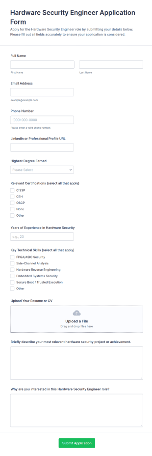 Hardware Security Engineer Application Form Template
