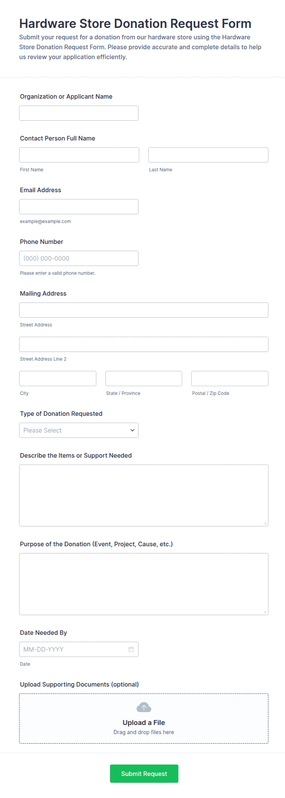 Hardware Store Donation Request Form Template | Jotform