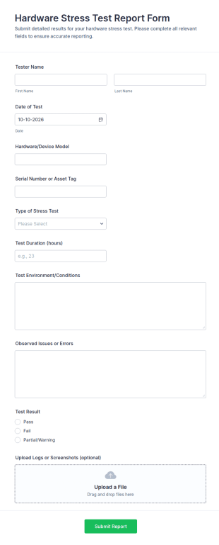 Hardware Stress Test Report Form Template