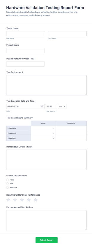 Hardware Validation Testing Report Form Template