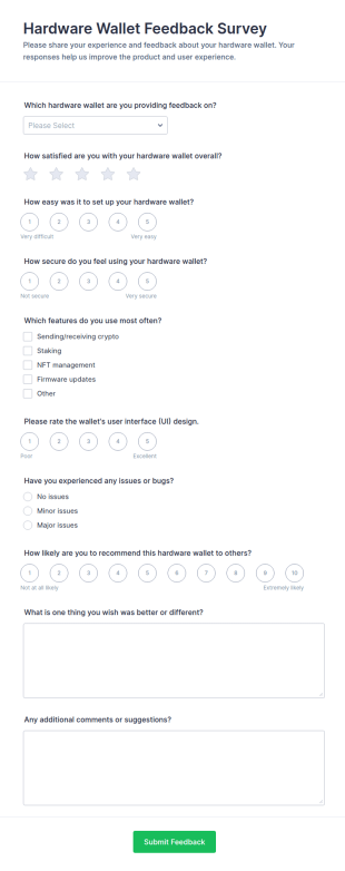 Hardware Wallet Feedback Form Template