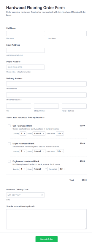 Hardwood Flooring Order Form Template
