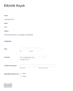 Haritalı Etkinlik Kayıt Form Template