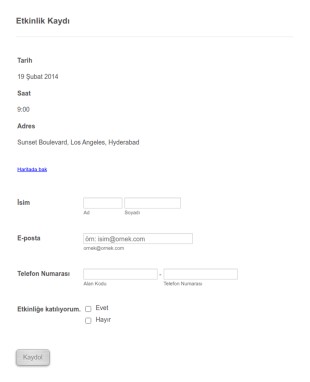 Haritalı Etkinlik Kayıt Form Şablonu