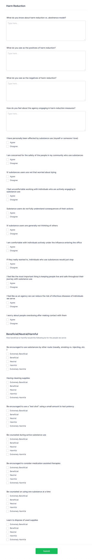 Harm Of Injection Drugs Survey Form Template