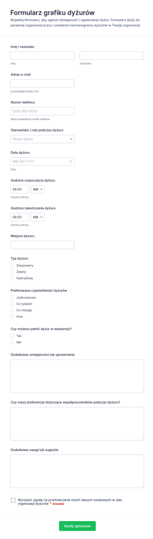 Harmonogram Dyżurów Form