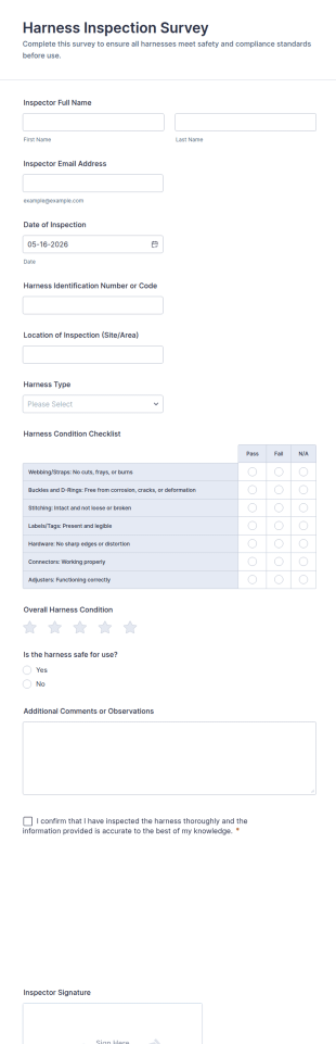 Harness Inspection Survey Form Template