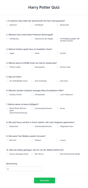 Harry Potter Quiz Form Template