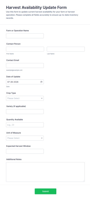Harvest Availability Update Form Template