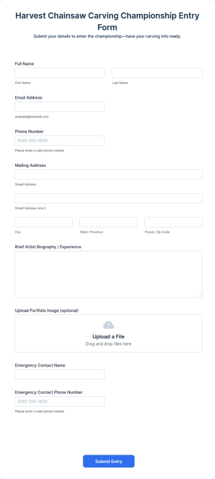 Harvest Chainsaw Carving Championship Entry Form Template