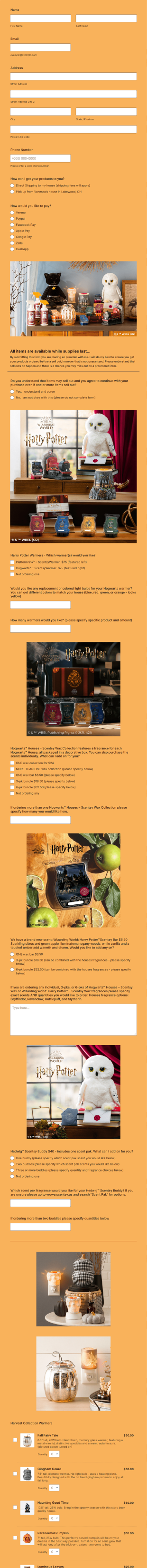 Harvest Collection 2022 PREORDER FORM Vanessa Rowe Form Template