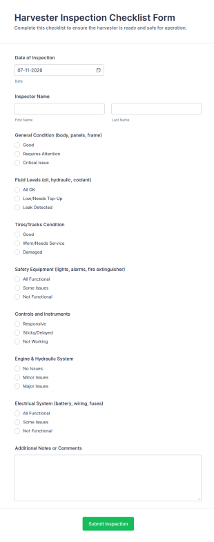 Harvester Inspection Form Template