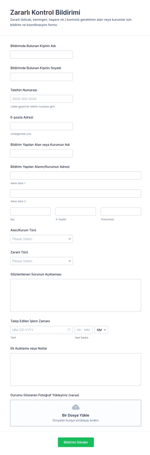 Haşere Kontrol Bildirim Form Şablonu