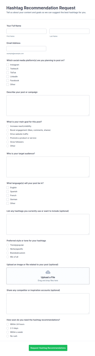 Hashtag Recommendation Request Form Template