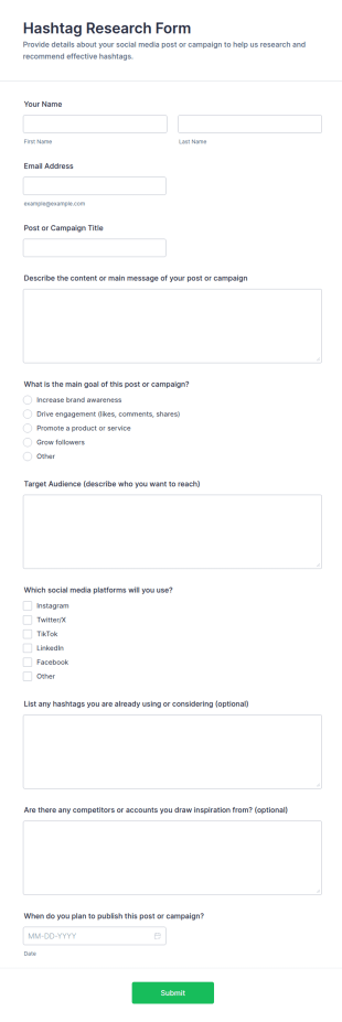 Hashtag Research Form Template