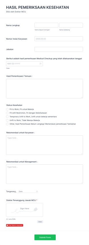 Hasil Pemeriksaan Kesehatan Form Template