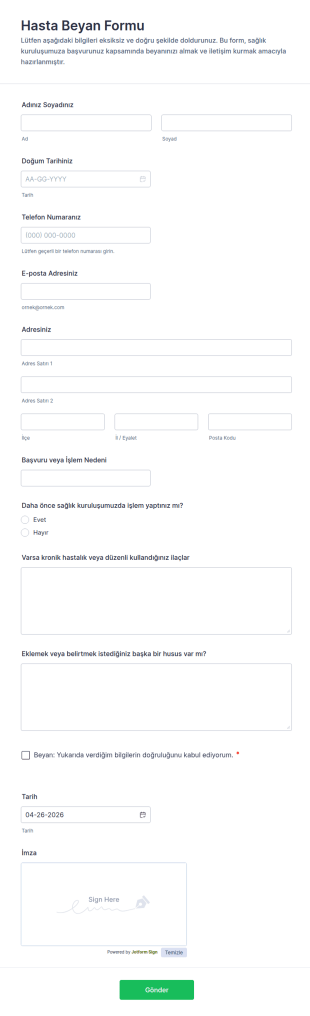 Hasta Beyan Form Şablonu