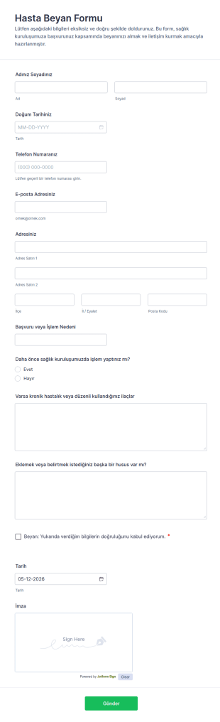 Hasta Beyan Form Şablonu