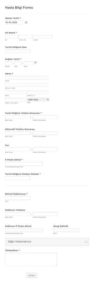 Hasta Bilgi Form Şablonu