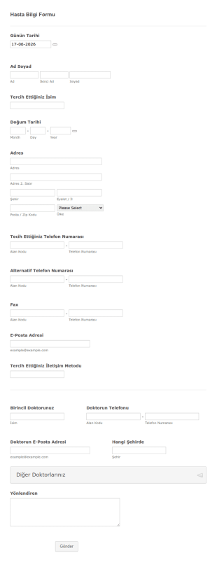 Hasta Bilgi Form Şablonu