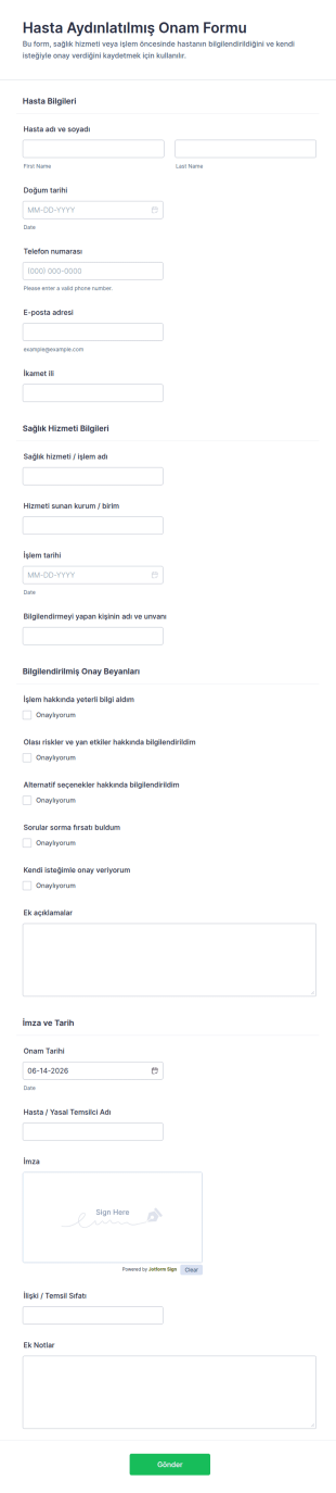Hasta Bilgilendirilmiş Onam Form Şablonu