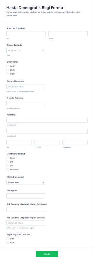 Hasta Demografik Bilgi Form Şablonu
