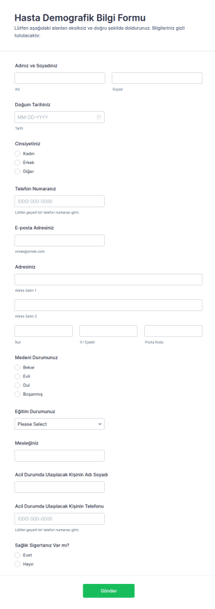 Hasta Demografik Bilgi Form Şablonu