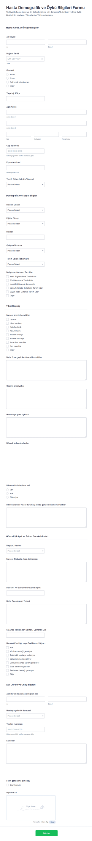 Hasta Demografik Ve Geçmiş Bilgi Form Şablonu