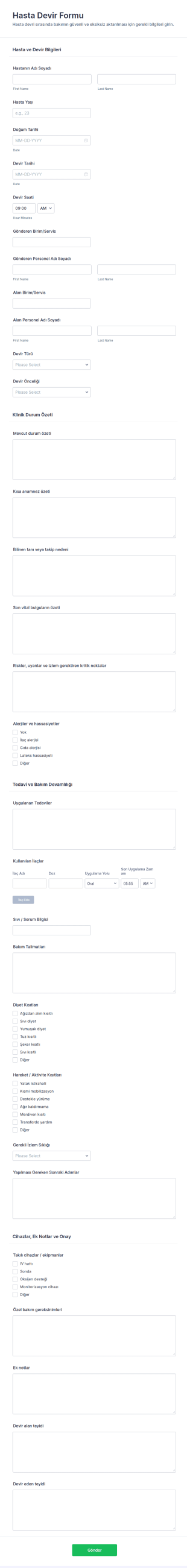 Hasta Devretme Form Şablonu