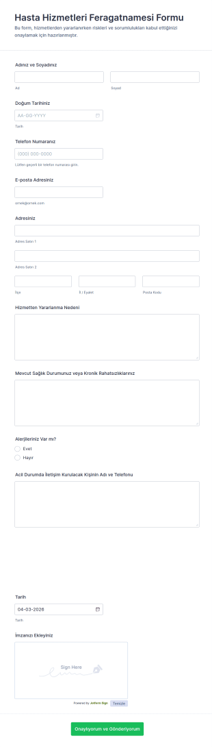 Hasta Feragatname Form Şablonu