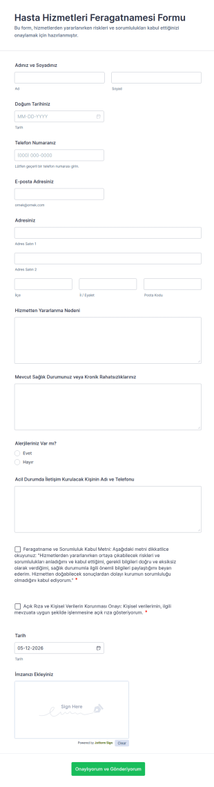 Hasta Feragatname Form Şablonu