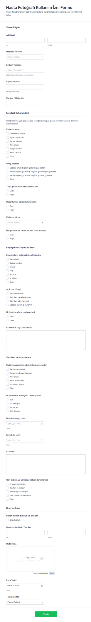 Hasta Fotoğraf Paylaşım İzni Form Şablonu