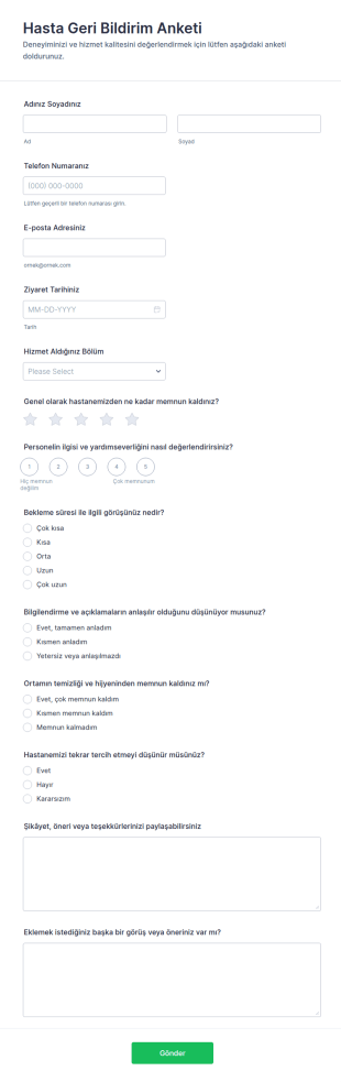 Hasta Geri Bildirim Anketi Form Şablonu