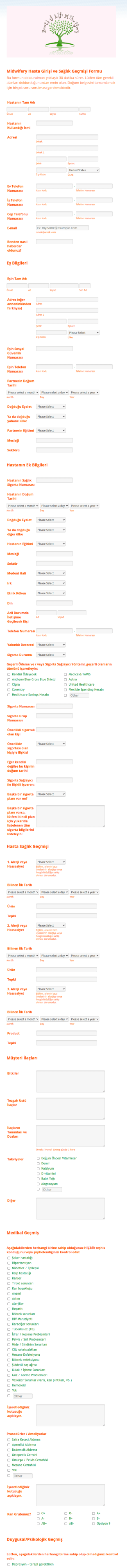 Hasta Girişi Ve Sağlık Geçmişi Form Şablonu