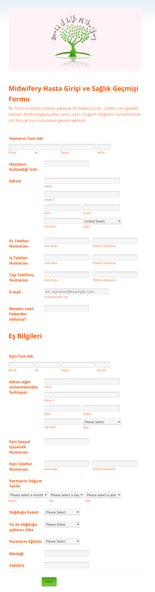 Hasta Girişi Ve Sağlık Geçmişi Form Template