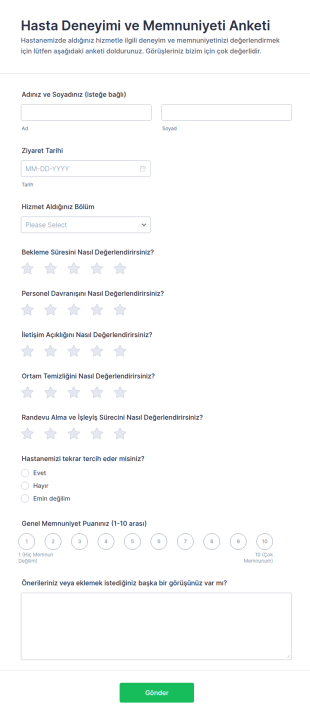 Hasta Görüşme Anketi Form Şablonu