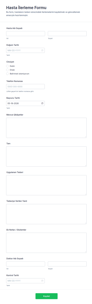 Hasta İlerleme Değerlendirme Anketi Form Şablonu