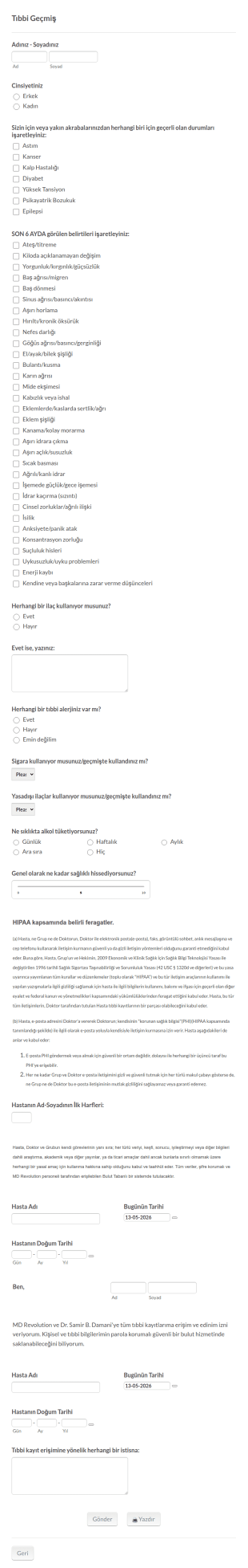 Hasta İlk Ziyaret Form Şablonu