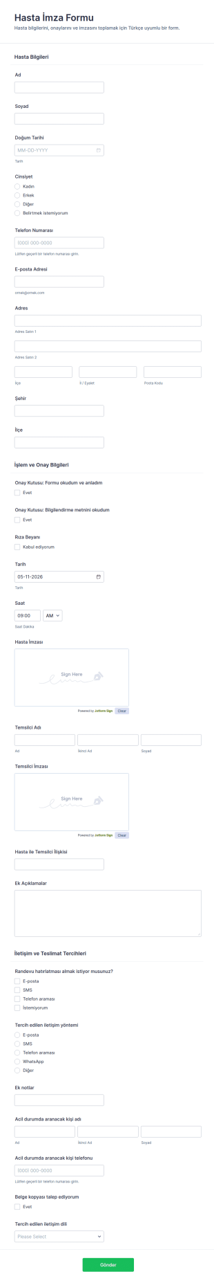 Hasta İmza Form Şablonu