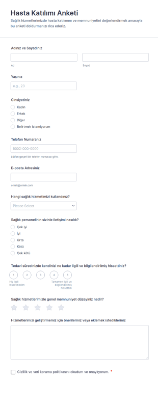 Hasta Katılımı Anketi Form Şablonu