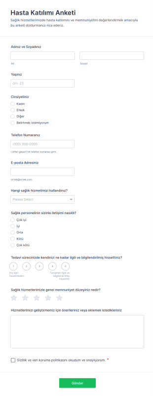 Hasta Katılımı Anketi Form Şablonu