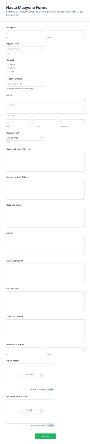 Hasta Muayene Form Şablonu
