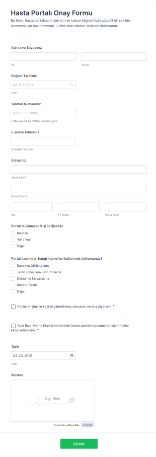 Hasta Portalı Onay Form Şablonu