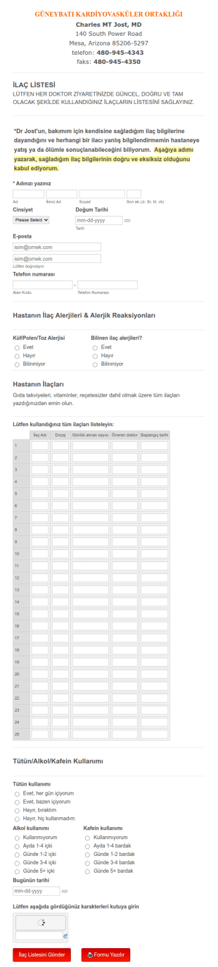 Hasta Sağlık Bilgileri Toplama Form Şablonu